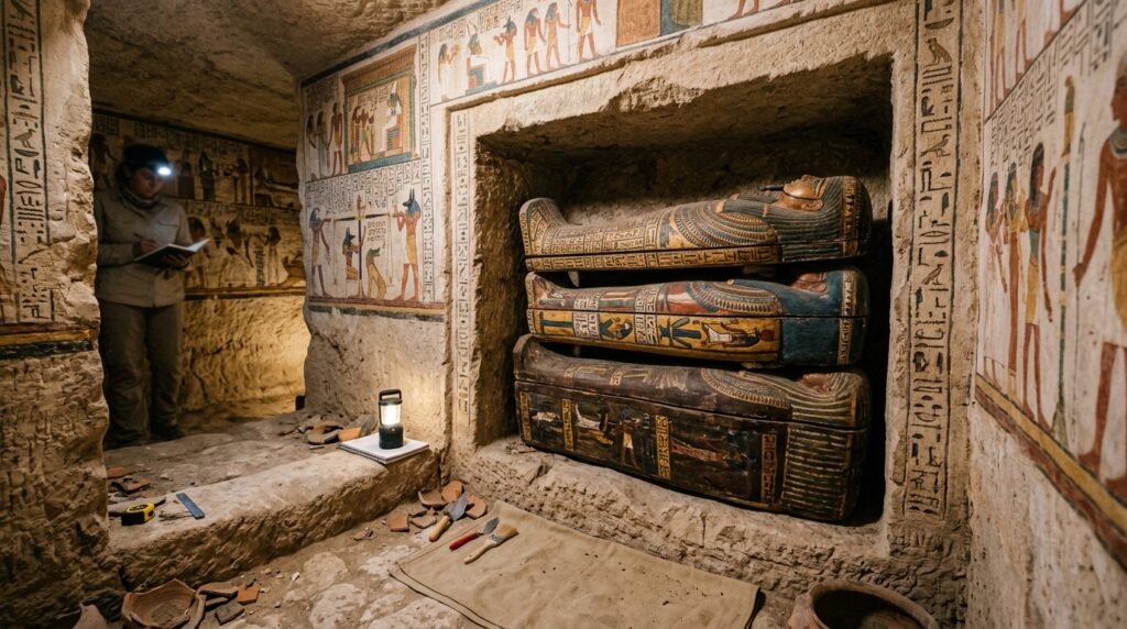 Câmara funerária egípcia de 4 toneladas é encontrada após permanecer lacrada por mais de 2.500 anos sob uma antiga necrópole