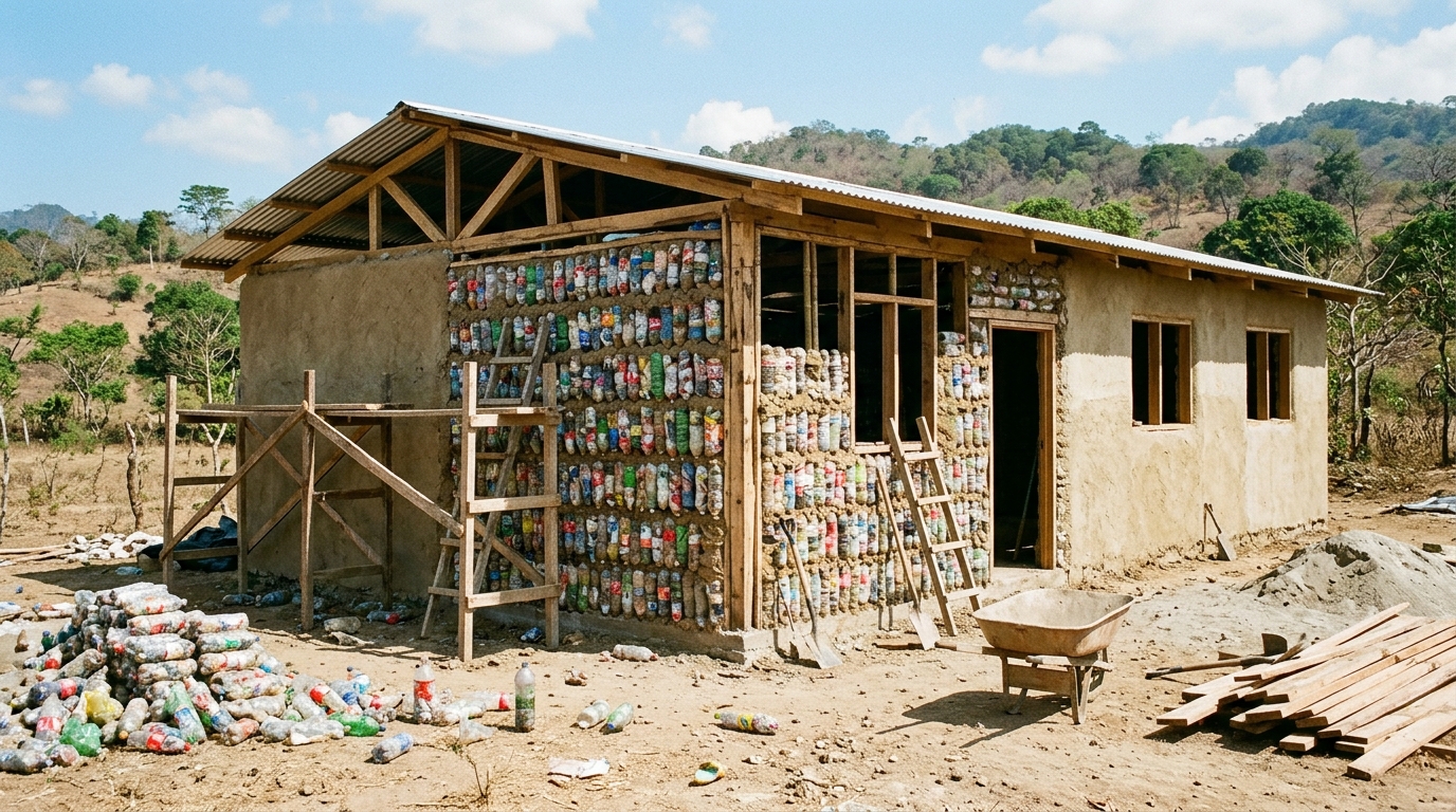 Eles construíram uma escola usando 8.000 garrafas de plástico e as transformaram em "ecotijolos"