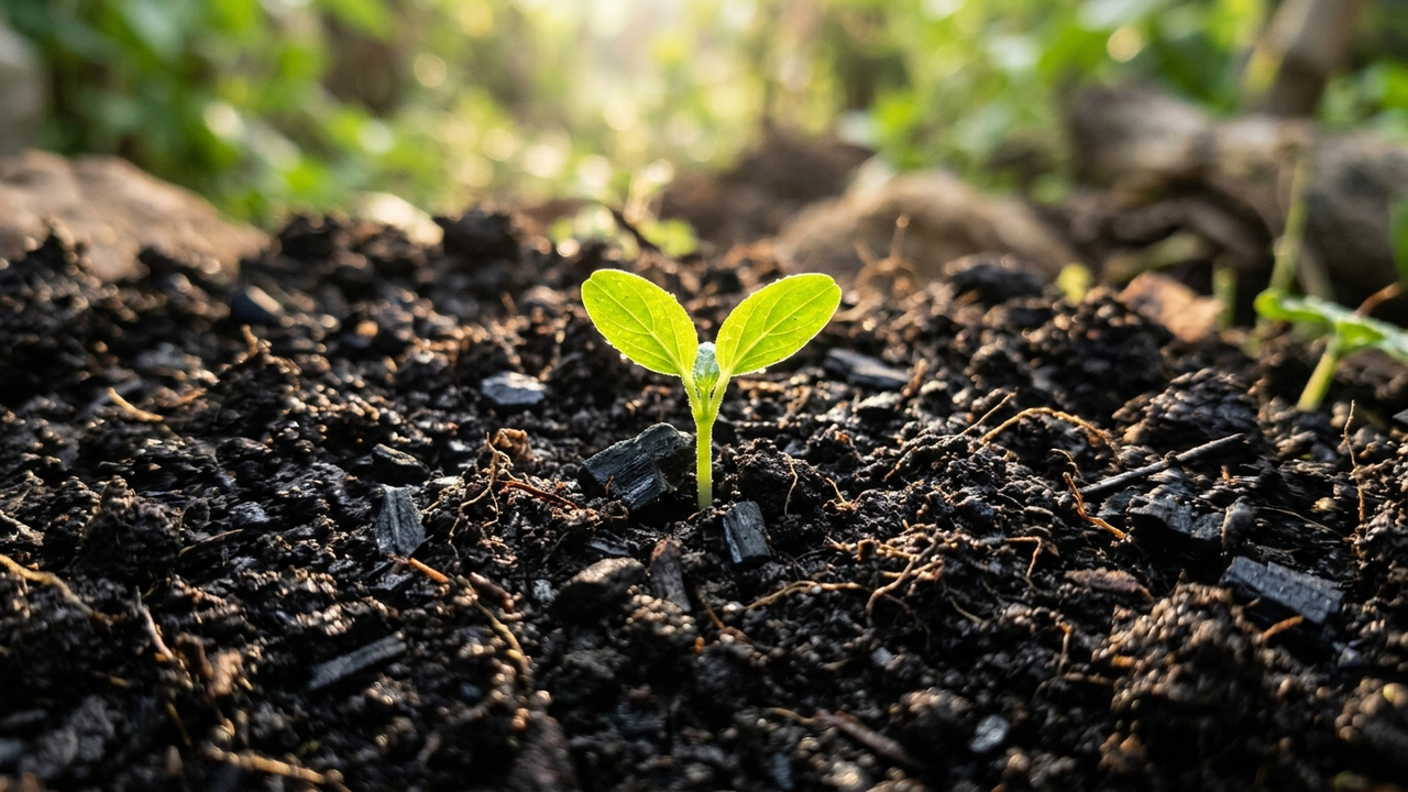 Enterrar carvão vegetal triturado com borra de café por sete dias antes de plantar a muda: a receita para criar o solo negro perfeito e fértil