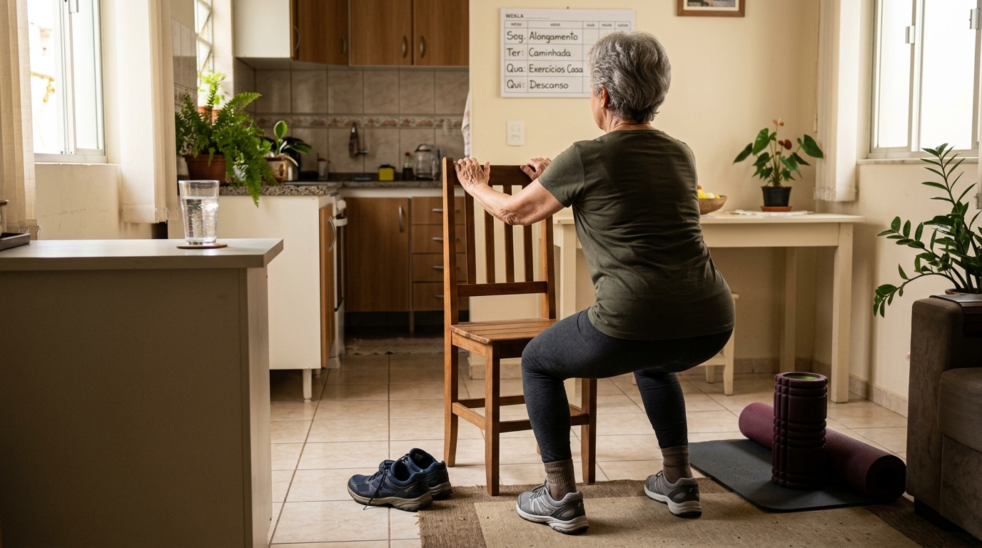 Os especialistas concordam: "Aos 60 anos, em vez de caminhar por 20 minutos, é muito mais eficaz fazer exercícios como agachamentos na cadeira ou flexões na bancada da cozinha."