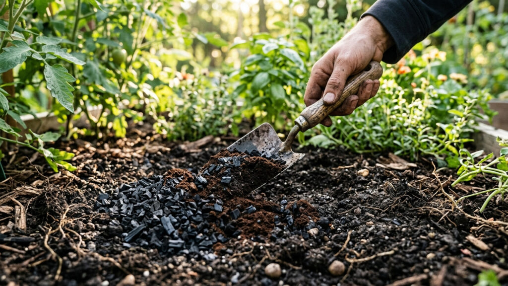 Enterrar carvão vegetal triturado com borra de café por sete dias antes de plantar a muda: a receita para criar o solo negro perfeito e fértil