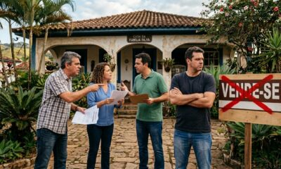 Família divide herança de R$ 400 mil em imóvel e terreno entre 4 irmãos, um deles se recusa a vender sua parte e trava a venda do bem inteiro por 3 anos, até que os outros descobrem que podem forçar a venda judicial mesmo sem o consentimento dele 