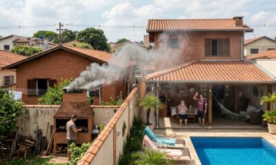 Vizinho constrói churrasqueira com chaminé virada para a área de lazer da casa ao lado e a acende três vezes por semana, e é obrigado a reformar a saída de fumaça por R$ 9 mil após ação por perturbação