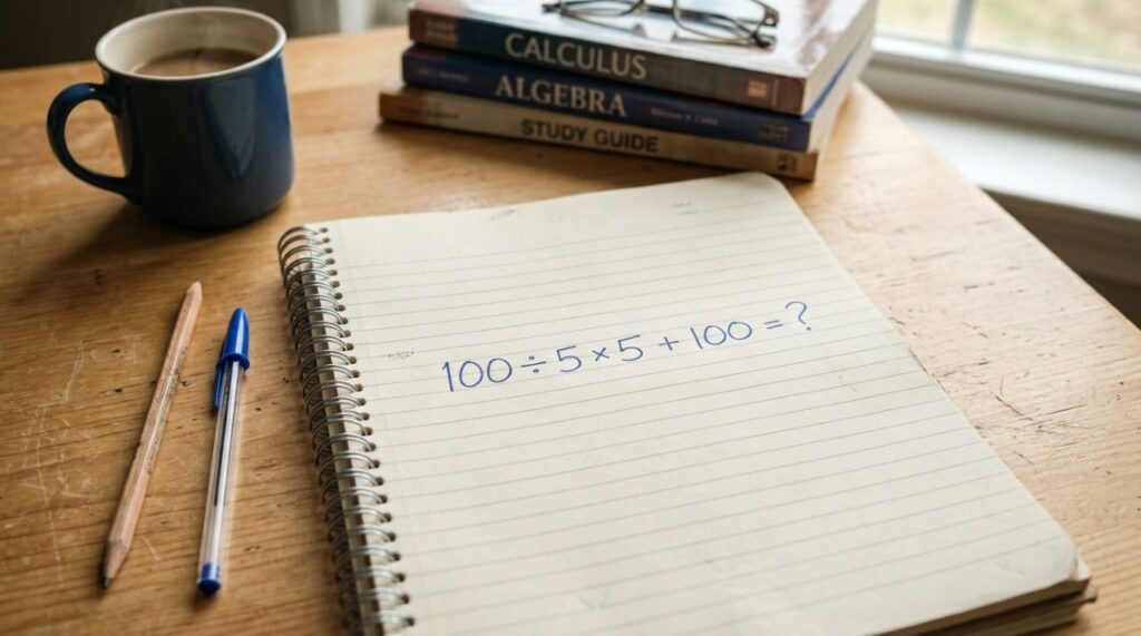 Quanto dá 100 ÷ 5 × 5 + 100? Parece fácil, mas a ordem das operações muda tudo