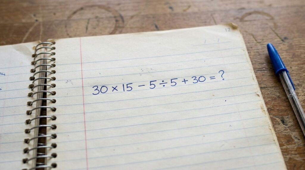 Resolva 30 × 15 − 5 ÷ 5 + 30 e prove que sua memória escolar continua afiada