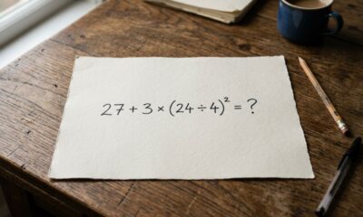Você consegue acertar de primeira? Resolva 27 + 3 × (24 ÷ 4)² sem calculadora