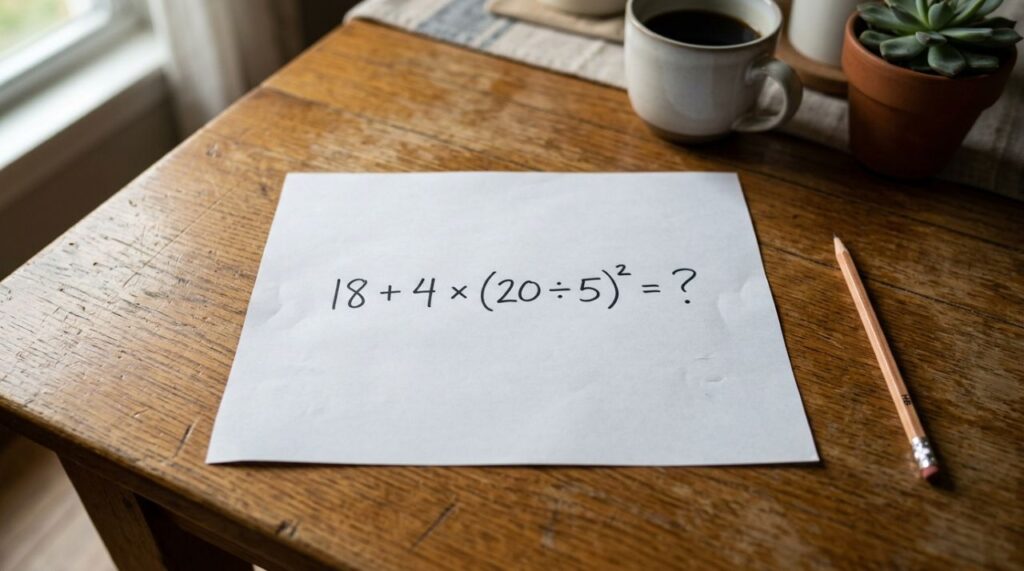 9 em cada 10 pessoas olham rapidamente e erram esta conta. Você consegue acertar? 18 + 4 × (20 ÷ 5)²
