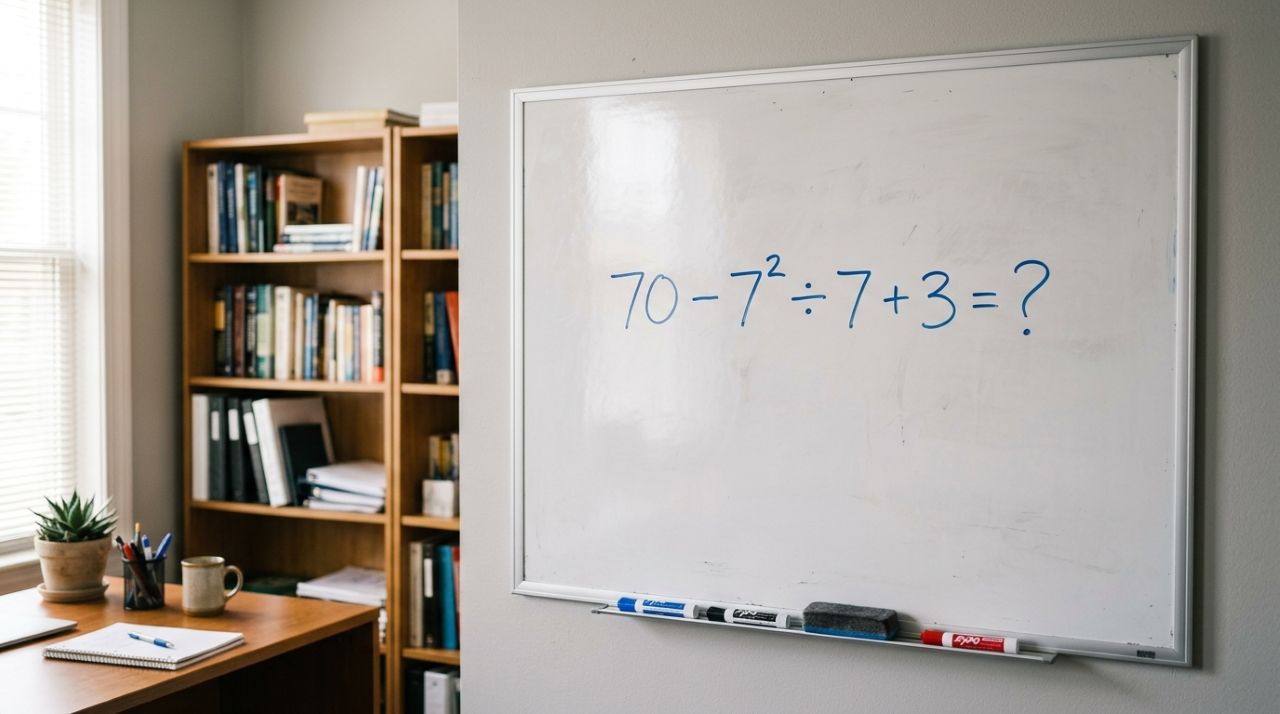 Qual é o resultado de 70 − 7² ÷ 7 + 3? Esta conta curta pode enganar quem resolve rápido demais