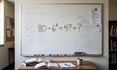 Desafio de matemática para testar sua atenção quanto dá 80 − 6² ÷ 4?