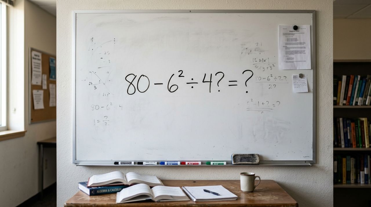 Desafio de matemática para testar sua atenção quanto dá 80 − 6² ÷ 4?