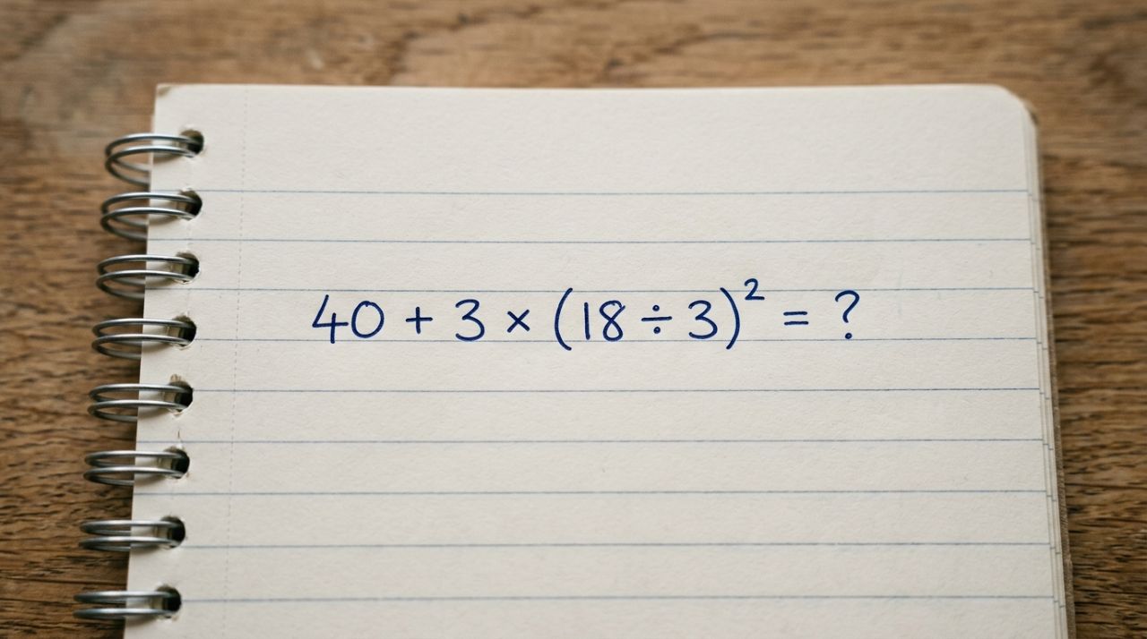 Desafio matemático: você consegue resolver 40 + 3 × (18 ÷ 3)² sem calculadora?