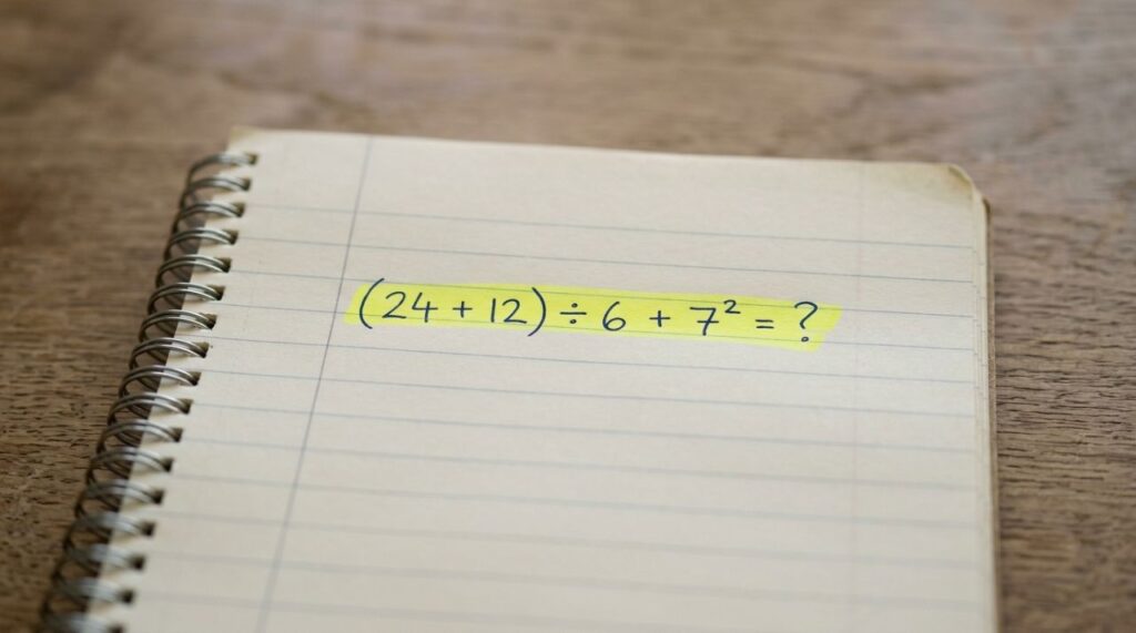 Você consegue descobrir o resultado em menos de 30 segundos? (24 + 12) ÷ 6 + 7²