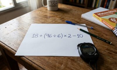 Você consegue resolver 18 + (96 ÷ 6) × 2 − 10 em apenas 9 segundos sem cair na armadilha da conta?