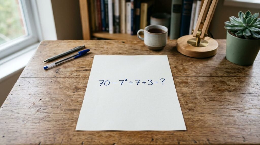 Qual é o resultado de 70 − 7² ÷ 7 + 3? Esta conta curta pode enganar quem resolve rápido demais