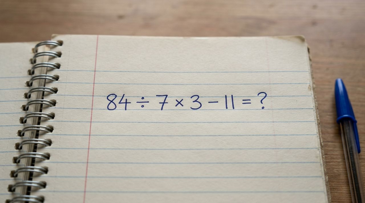 Sem calculadora: você consegue resolver 84 ÷ 7 × 3 − 11 em 30 segundos?