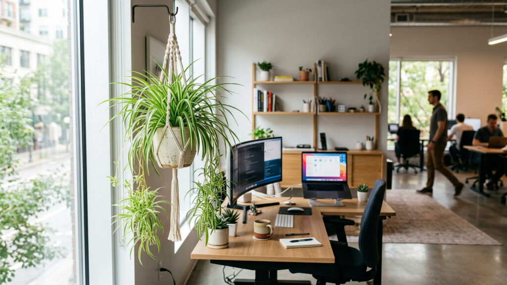 Cultivo de clorofito no escritório: para que serve o vaso da planta pendente que filtra o ar e afugenta pequenas aranhas tecedeiras naturalmente