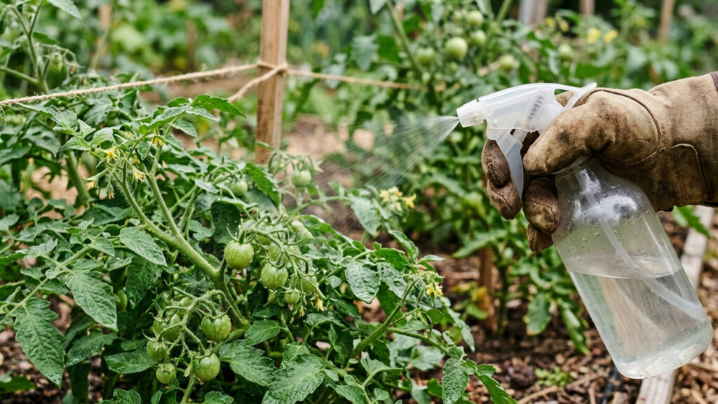 Borrifar chá de alho concentrado nas folhas e caules: o repelente caseiro potente que protege pés de tomate contra o ataque da broca-do-fruto