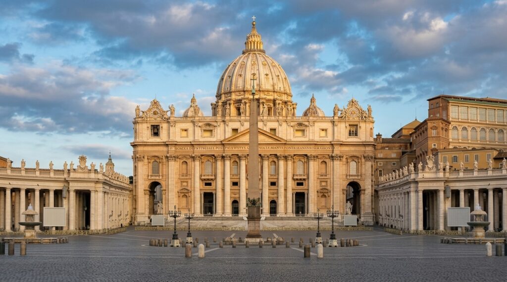 Construída no século XVI para servir como grande centro religioso e expressar o poder da Igreja, a Basílica de São Pedro tornou-se um dos maiores símbolos do Vaticano e da história europeia