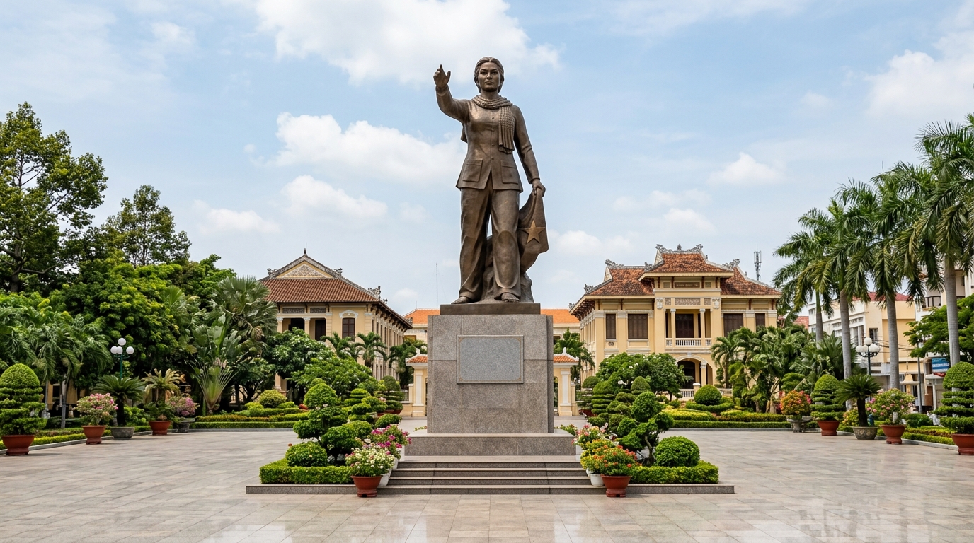 Estátua de Le Thi Rieng passa dos 8 metros e homenageia uma figura histórica de Bac Lieu