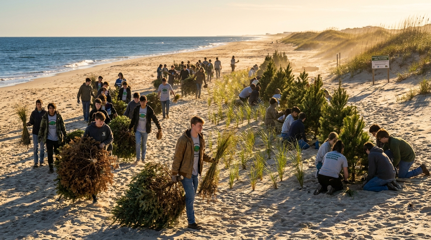 Em 2021, estudantes começaram a colocar árvores de Natal descartadas ao longo das dunas da Costa do Golfo para prender areia; a cada ano, cerca de 200 estudantes agora adicionam aproximadamente 3.000 plantas nativas ao redor delas