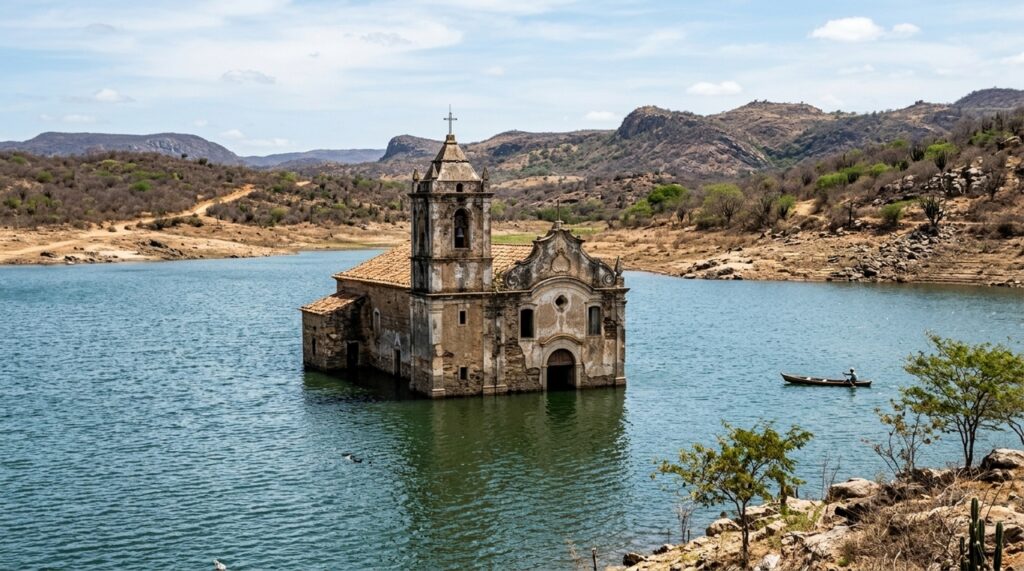 A igreja do Sagrado Coração de Jesus que desaparece no Brasil e reaparece debaixo d'água no interior de Pernambuco