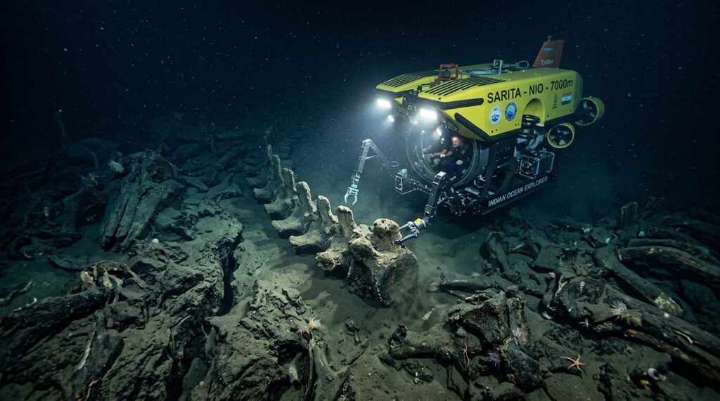 A 7 mil metros de profundidade no Oceano Índico, submarino chinês encontra cemitério de baleias com restos de até 5,3 milhões de anos