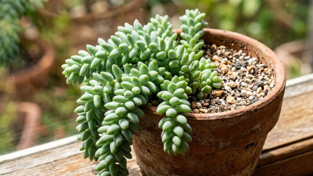 A suculenta de nome engraçado que aguenta calor intenso, exige poucos cuidados e pode transformar vasos suspensos no jardim