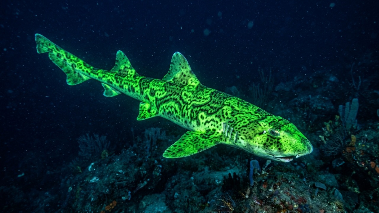 Tubarão verde cintilante aparece no oceano e revela um fenômeno raro da natureza que surpreendeu até biólogos experientes