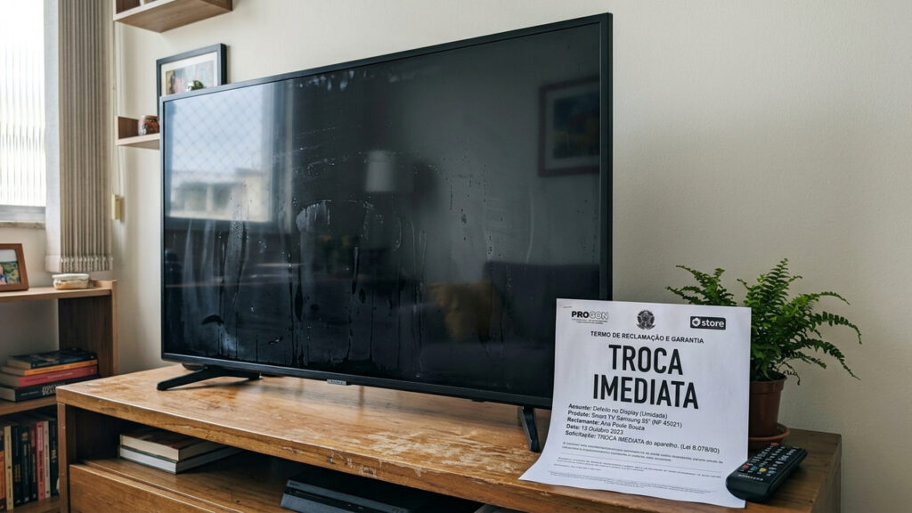 Entregador deixa TV de R$ 4 mil na chuva no quintal, aparelho queima e loja tenta culpar o cliente: Justiça obriga a troca imediata do produto