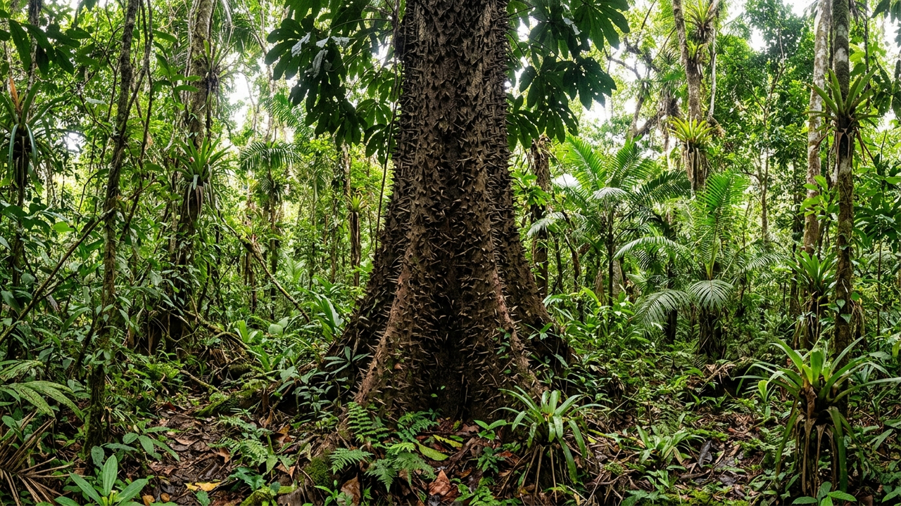 A árvore que parece uma granada viva: o tronco é coberto de espinhos como agulhas e os frutos explodem atirando sementes a 250 km/h no ar