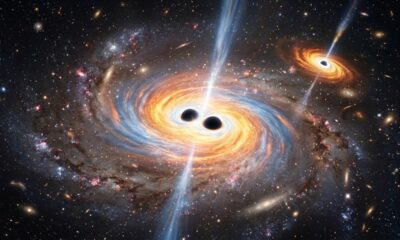 Astrônomos encontram trio de buracos negros massivos em galáxia a 12,5 bilhões de anos-luz, e dois deles estão separados por apenas 620 anos-luz