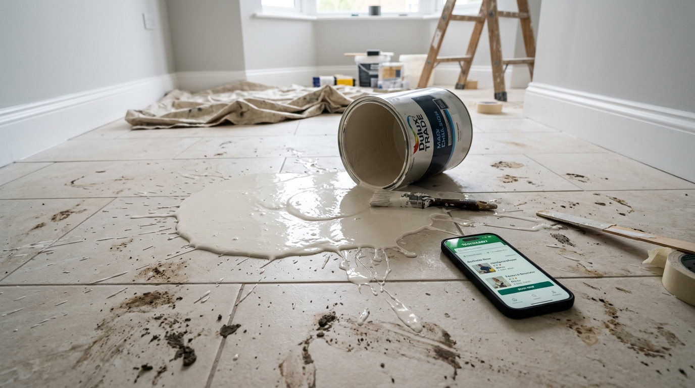 Cliente paga R$ 4.800 em pintura pelo aplicativo, o profissional derruba tinta no piso de porcelanato e a plataforma alega ser apenas intermediária até a Justiça dizer o contrário
