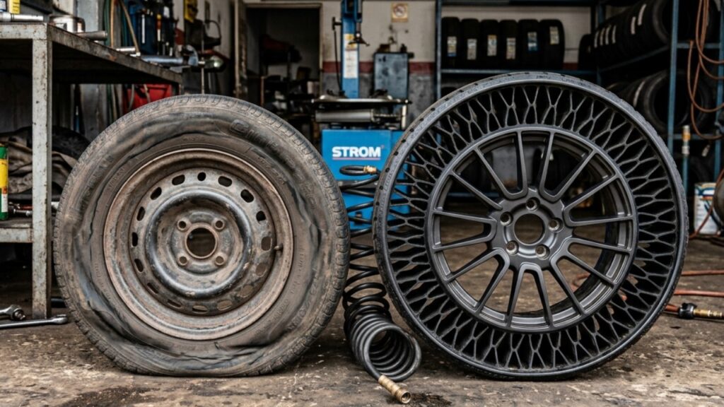 Michelin cria pneu sem ar que praticamente não fura, dispensa calibragem e promete mudar a mobilidade, mas ainda não pode ser instalado nos carros comuns