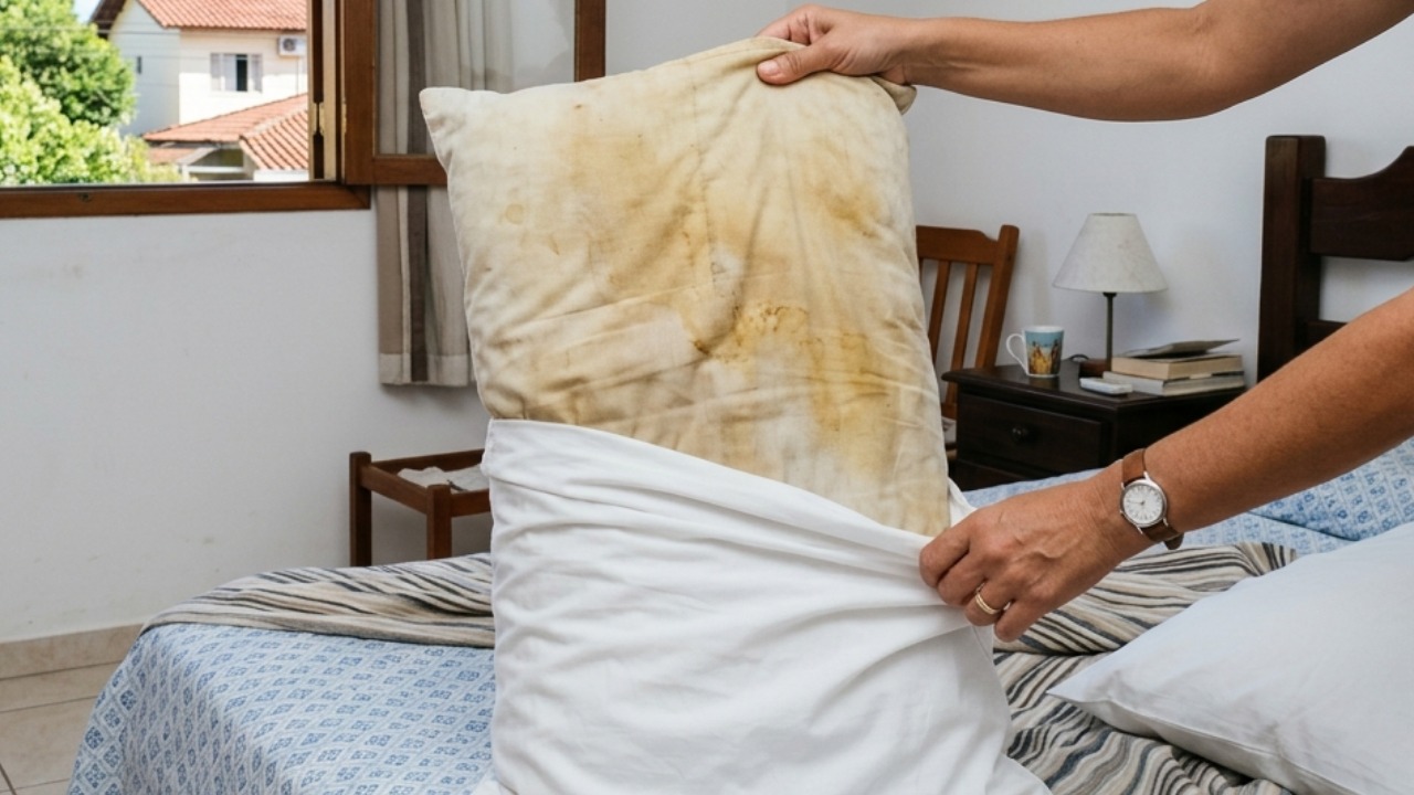 O que significa quando o travesseiro fica amarelado, mesmo com as fronhas sempre limpas e trocadas com frequência