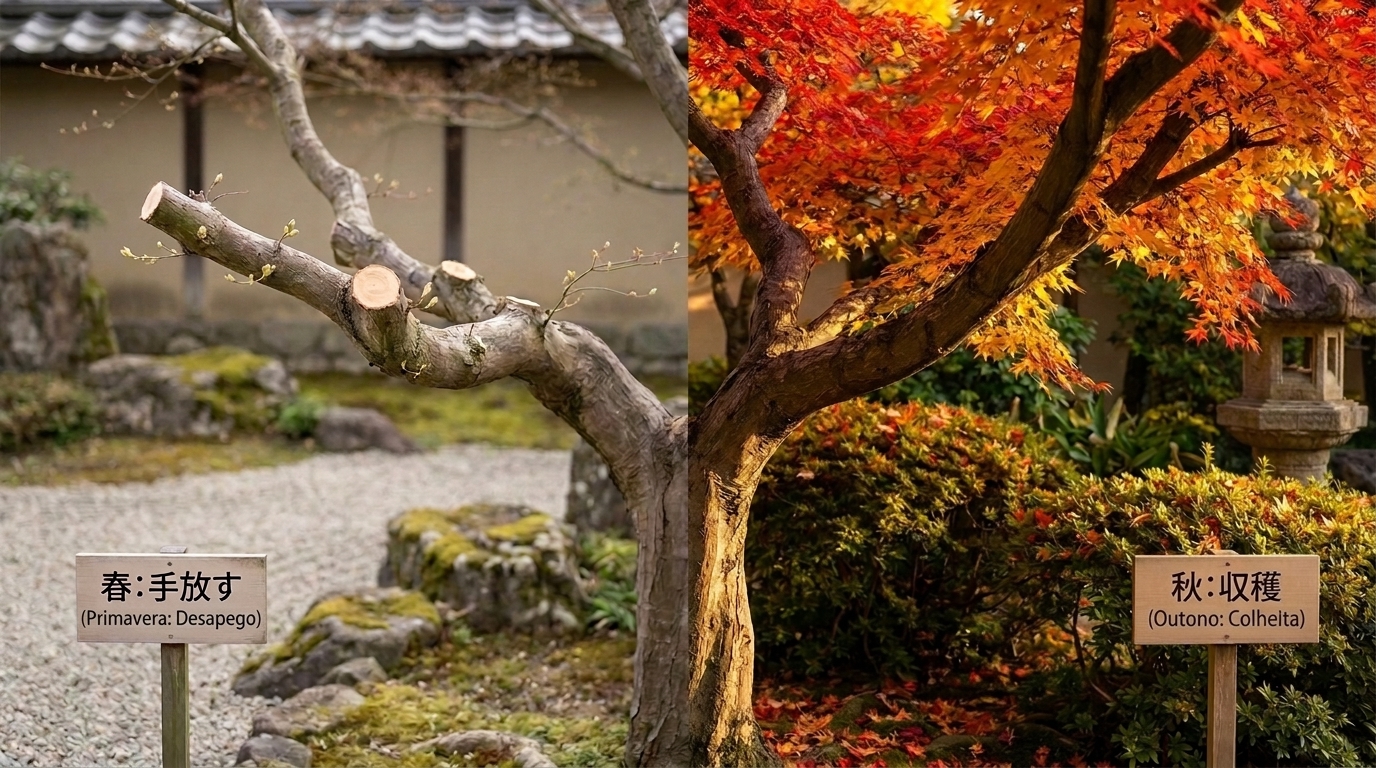 Conselho japonês para quem tem medo de recomeçar: "A raiz que se corta na primavera dá o galho mais forte no verão." Uma lição zen sobre podar o que já não sustenta
