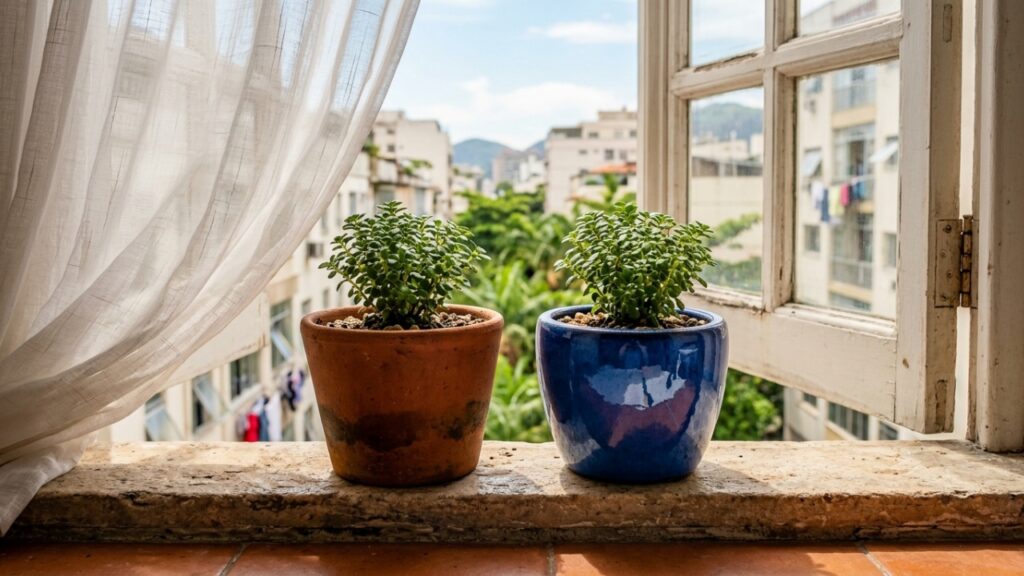 Coloquei um vaso de terracota sem verniz perto da janela apenas para decorar e, quando o calor chegou, percebi uma vantagem que nunca tinha notado