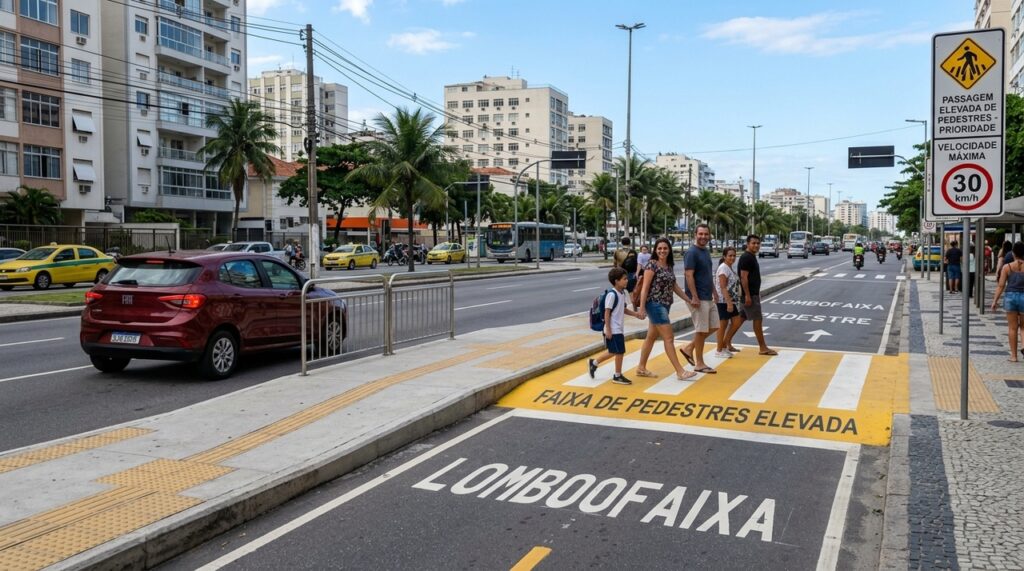 O que significa a faixa de pedestres elevada instalada na avenida que muitos motoristas interpretam de forma errada