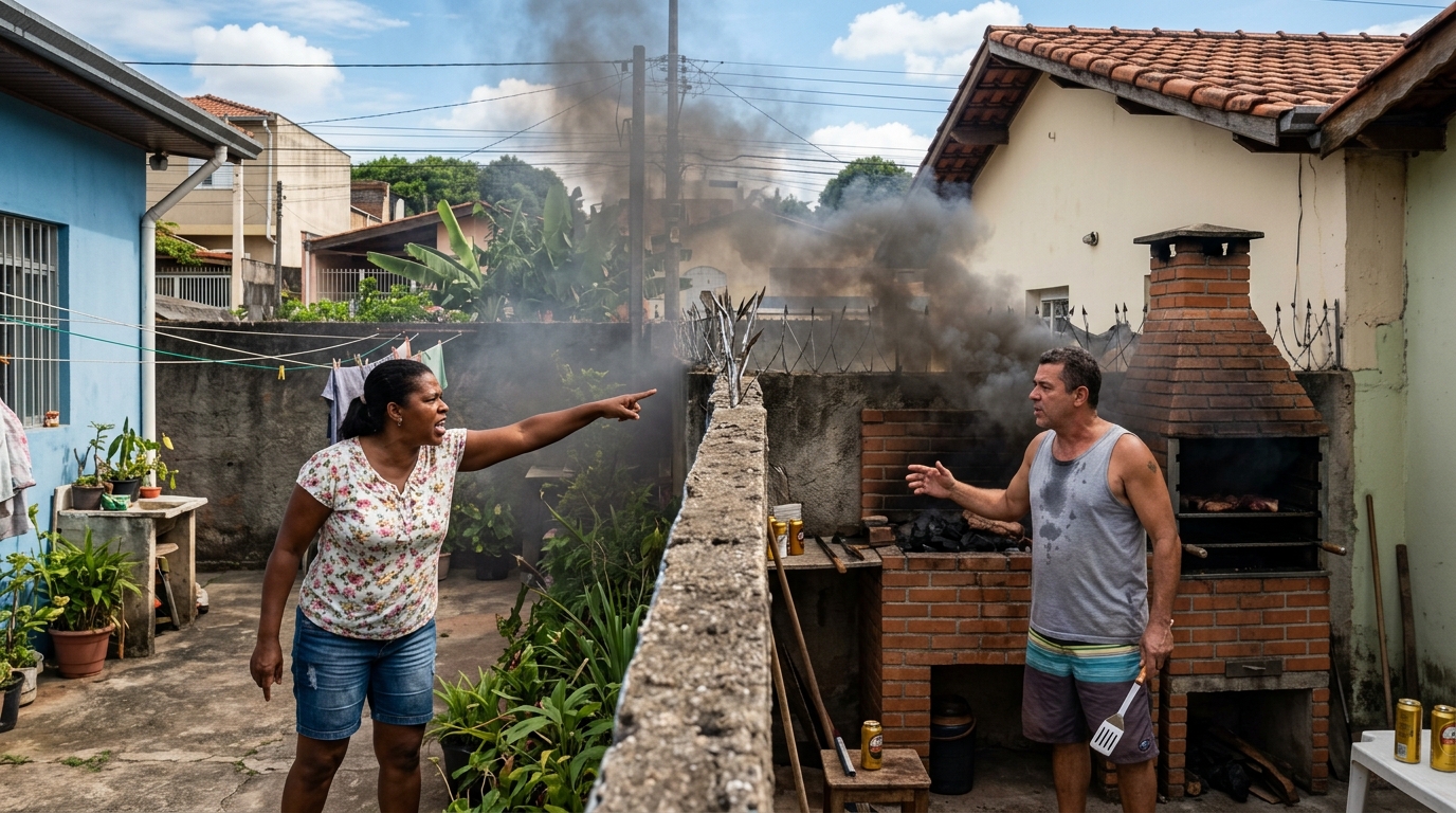 Morador instala churrasqueira na área de lazer para receber a família e descobre qual distância manter da divisa para não ser notificado pelo vizinho