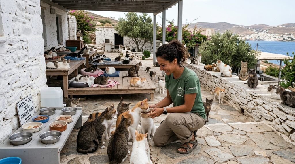Voluntários podem morar de graça em uma ilha grega em troca de dedicar cinco horas por dia ao cuidado de gatos de rua