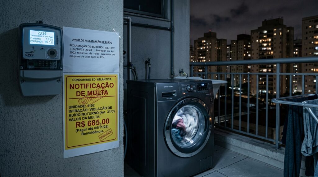 Morador de prédio coloca máquina de lavar roupas na varanda do seu apartamento: os vizinhos reclamam e ele é multado em mais de R$ 15 mil reais
