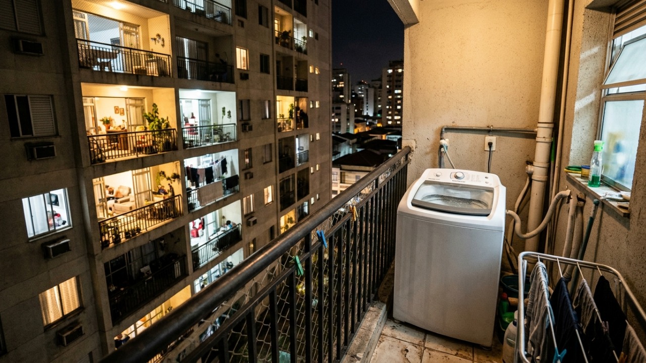 Morador instala máquina de lavar na varanda do apartamento para ganhar espaço, passa a usar o aparelho durante a madrugada e acaba recebendo multa de mais de R$ 15 mil após reclamações dos vizinhos