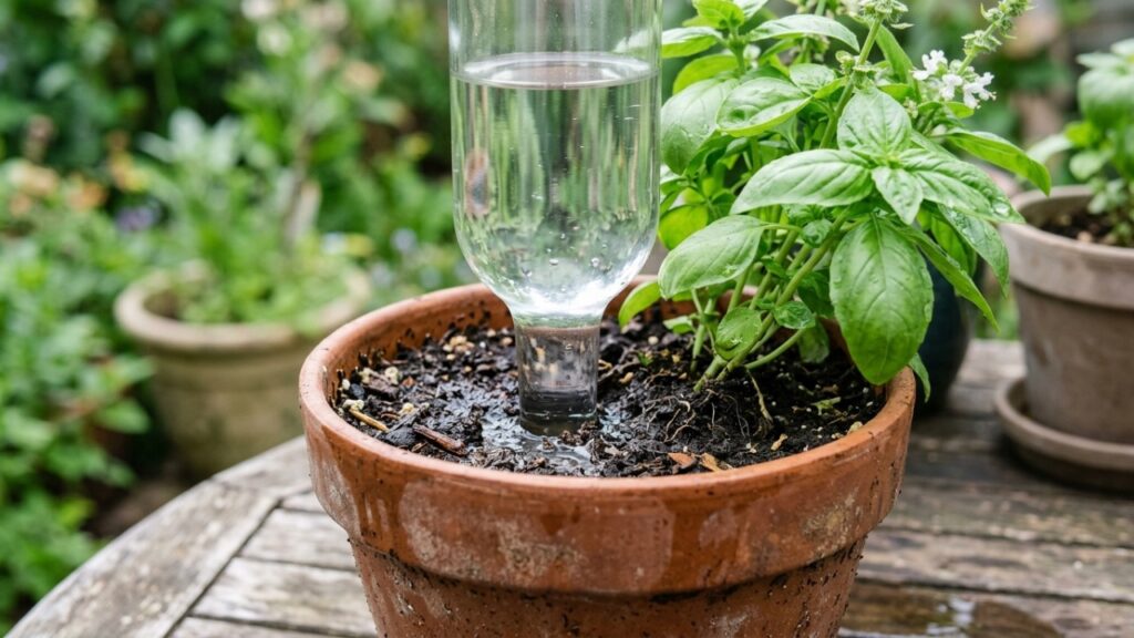 Colocar uma garrafa de vinho com água no vaso de plantas: o truque dos jardineiros que pode ajudar a manter as plantas regadas por mais tempo