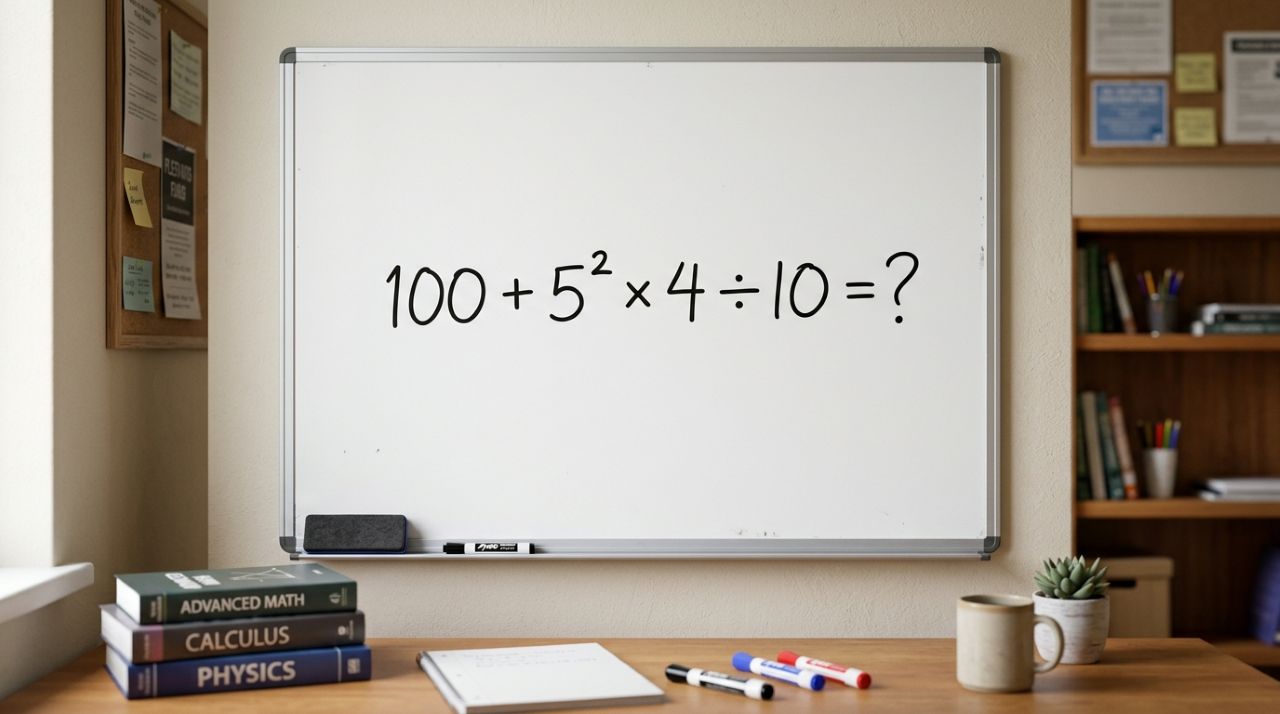 Este desafio testa se você ainda lembra da regra que aprendeu na escola: 100 + 5² × 4 ÷ 10