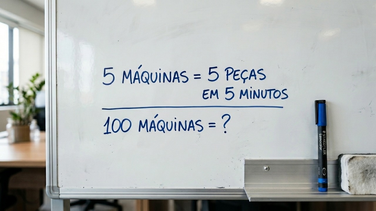 Se 5 máquinas fazem 5 peças em 5 minutos, quanto tempo 100 máquinas levam para fazer 100 peças?