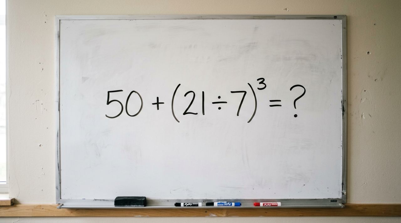 Só quem presta atenção aos detalhes consegue resolver este desafio matemático: 50 + (21 ÷ 7)³