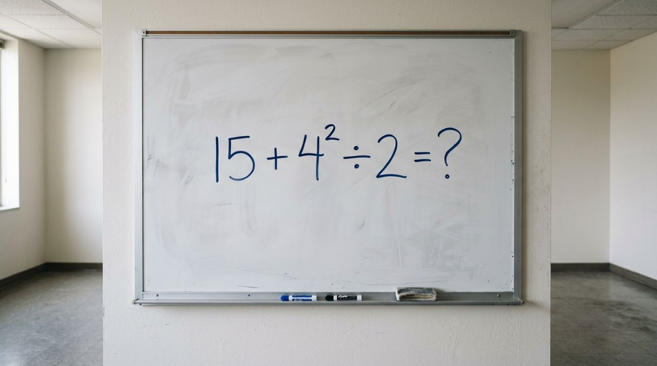 Parece uma conta de escola, mas o detalhe muda tudo: 15 + 4² ÷ 2