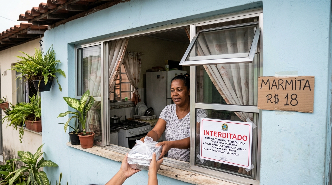 Morador vende marmita na janela de casa por R$ 18 e a Vigilância Sanitária interdita a cozinha: o que precisa mudar para a atividade ficar regular