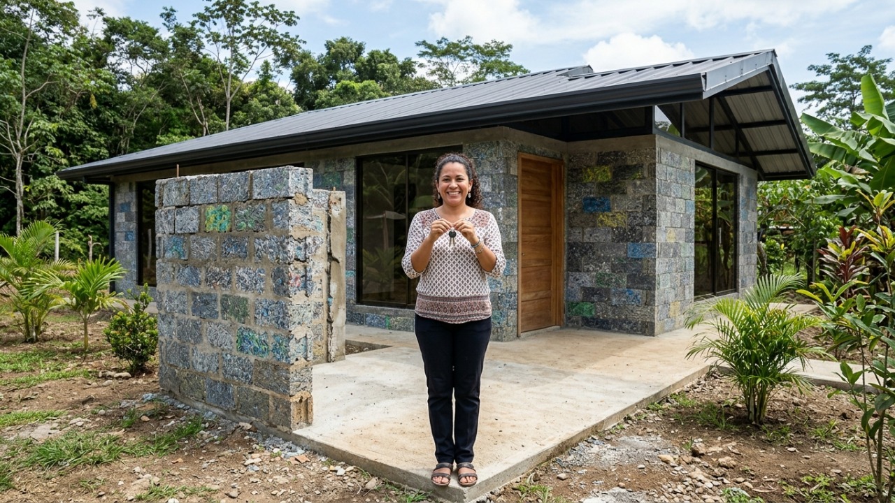 Após passar 9 anos juntando dinheiro para comprar um terreno, mulher encontra uma solução incomum e ergue a própria casa com 7 toneladas de resíduos plásticos reciclados