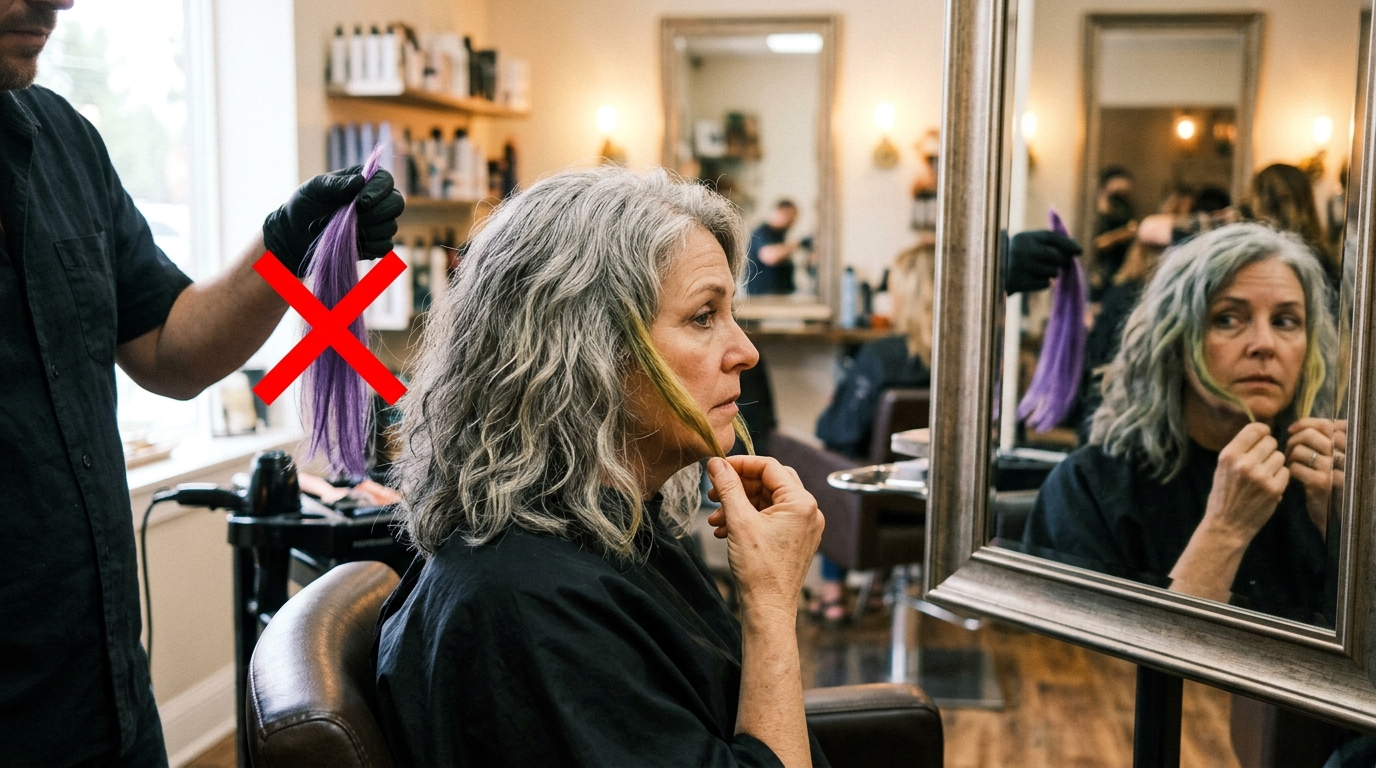 Cabeleireiros experientes afirmam: "Se o cabelo grisalho ficar amarelo ou esverdeado, não recomendo usar apenas xampu roxo."