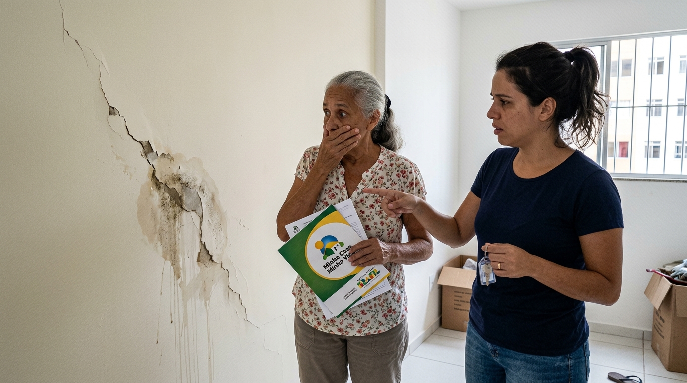 Filha cadastra a mãe de 68 anos no Minha Casa Minha Vida para sair do aluguel de R$ 1.400, aprovação sai em 7 meses, mas na vistoria do imóvel descobre que a construtora entregou a casa com 11 defeitos que o banco se recusa a resolver